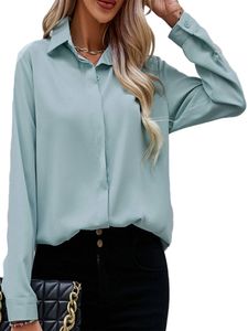 Ladies Button Down Tunic Shirt Office Langarm Bluse Elegante Festkörper Hemden Strickjacken