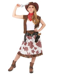 Cowgirl Damen-Kostüm gefleckt braun-weiss