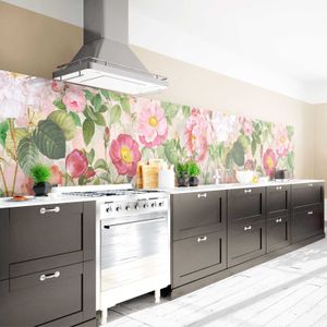Küchenrückwand Spritzschutz Selbstklebend,  Motiv Redoutés Rosengarten, Folie Eco Matt, Größe 100 x 50 cm