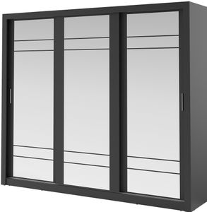 Furniture24 Schwebetürenschrank Kleiderschrank AR-02 ARTI Garderobenschrank Schiebtür Schiebeschrank mit Spiegel Schwarz Matt, 180 cm breit