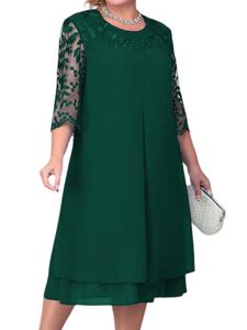 Damen Abendkleider Spitzen Kleider Große Größe Midikleid Ballkleid Elegant Sommerkleid Dunkelgrün,Größe 4XL