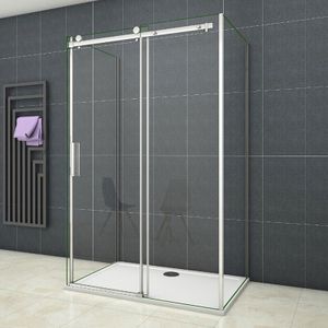U-Form Duschkabine 140x195cm Schiebetür mit 90x90x195cm Seitenwand 6mm Sicherheitsglas U-Form Duschabtrennung Sicherheitsglas Klarglas