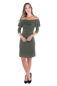 Damen Off-Shoulder Kleid 3/4 Arm Trägerlos; Khaki/2XL/3XL