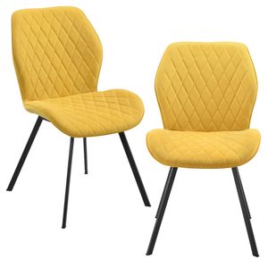 2x Stühle Senfgelb Gepolstert mit Textilbezug Lehnstuhl Esszimmer-Stuhl Polsterstuhl Gesteppt Lounge Set [en.casa]