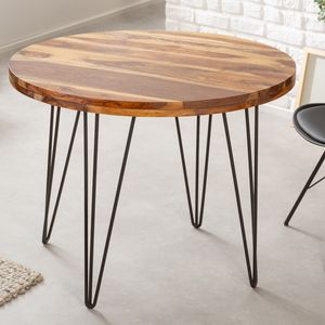 riess-ambiente Runder Massivholz Esstisch MAKASSAR 80cm natur schwarz Sheesham Hairpin Legs Esszimmertisch Tisch Küchentisch