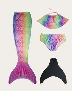 MYLILY | Meerjungfrauenflosse Kinder | Mermaid Tail | Monoflosse Mädchen | Flosse Meerjungfrau Mädchen | Set aus Flosse und Bikini - Rainbow 122/128