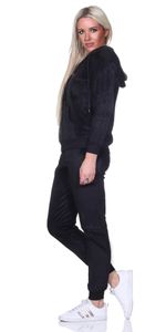 Damen Nicki Freizeitanzug Hausanzug Jogginganzug Nicki-Anzug mit Reißverschluss; Schwarz uni 2XL