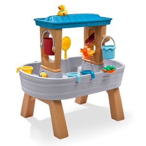 Step2 Rain Showers Splash Tub Wasserspieltisch | Großer Wassertisch mit 13-teiligem Zubehörset | Garten Wasser Spieltisch für Kinder in Grau & Braun