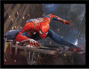 Spider-Man - Gerahmtes Poster "Stands On Ruins" PM8520 (40 cm x 30 cm) (Grau/Rot/Blau)