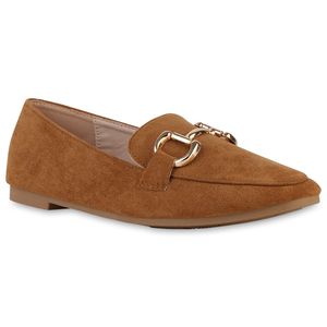 VAN HILL Damen Loafers Slippers Flache Schlupf-Schuhe 840186, Farbe: Hellbraun, Größe: 38