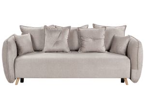 BELIANI 2-Sitzer Sofa Taupe Samtbezug mit Schlaffunktion Stauraum Mehreren Kissen Armlehnen Holzbeinen Modern Skandi Wohnzimmer Schlafsofa Sofabett