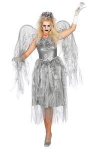 Todesengel Kostüm Engel Tod Halloween Kleid Damen Grau Geist Gruft Karneval 44