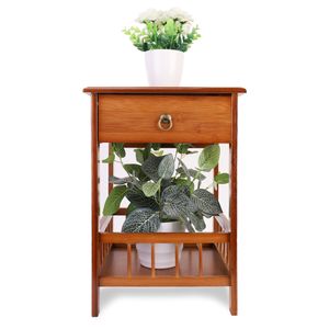 WISFOR Noční konzola se zásuvkou, boční stolek s 2 úrovněmi, bambusový boční stolek, květinový stolek Květinová police Pohovka Vintage