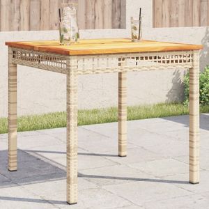 vidaXL Zahradní stůl béžový 80x80x75 cm Poly ratan Akáciové dřevo