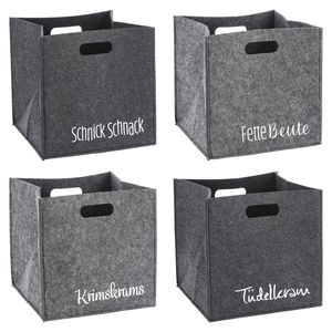 4 Stück Filztasche Aufbewahrungsbox mit Spruch 28 x 28 cm Ordnungsboxen