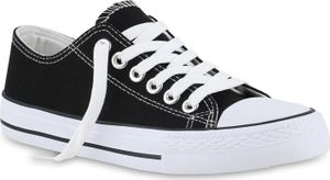 VAN HILL Damskie Sneaker Niskie Sznurowane Wygodne Materiałowe Buty Casualowe 841314, Kolor: Czarny Biały, Rozmiar: 36