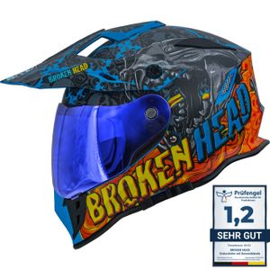 Motorradhelm Broken Head Tigris VX2 Endurohelm + Blau Verspiegeltes Visier Größe: M (57-58 cm)