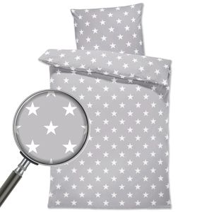 Babybettwäsche Bettwäsche 100 x 135 Kinderbettwäsche Komplett 2 teilig handgenäht aus Baumwolle Grau mit Sternen