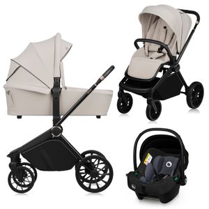 Lionelo Mika Plus wózek spacerowy 3w1 do 38 miesięcy (22 kg), daszek XXL z UPF50+, 3-stopniowa regulacja rączki dla rodzica - Beżowy