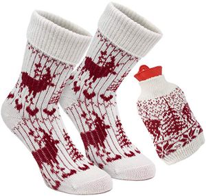 BRUBAKER Plyšová darčeková súprava Teplé nohy Dámske nórske ponožky s pletenou fľašou na horúcu vodu