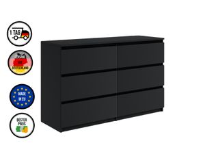 Kommode mit 6 Schubladen 120cm Sideboard Wohnzimmer Schlafzimmer Möbel Highboard Mehrzweckschrank Schrank | Matt Schwarz