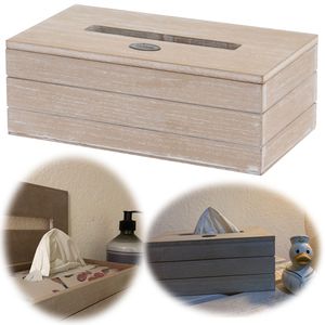 LS-LebenStil Holz Tissue-Box Shabby Grau 24cm Maritim Kosmetiktuchbox Taschentuch Spender