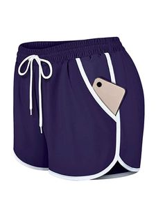 Lässige Einfarbige Sport-Yoga-Shorts Mit Schnürung Für Damen,Farbe: Lila,Größe:L