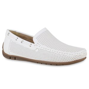 VAN HILL Herren Mokassins Slippers Bequeme Profil-Sohle Cut-Outs Schuhe 841199, Farbe: Weiß, Größe: 43