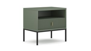„Maggiore“ Nachttisch rechteckig mit 1 Schublade, in Grün-Schwarz-Gold, gerillten Fronten und Metallbeinen – 53,9 x 39 x 52,4 cm