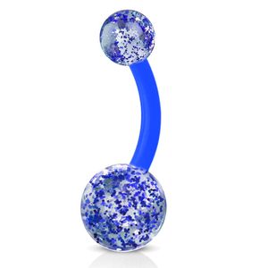 viva-adorno Bauchnabel Piercing Banane Barbell flexibel Kunststoff Glitzer Kugeln Acryl Z319, blau