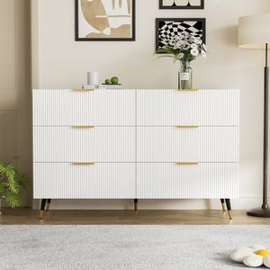 Merax Kommode mit goldenen Griffe und Beine aus Metall, Sideboard mit 6 Schubladen, Modern Design Schrank Aufbewahrungsschrank, 120x77x40cm, Weiß