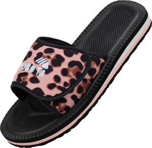 Kubota Badelatschen mit Klettverschluss Pantoletten Sandalen Damen "Velcro" Rosa mit Leopardenmuster, 37