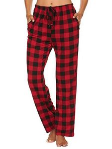 Damen Kariert Schlafhosen Beiläufig Pyjama Homewear Hosen Elastische Taille Schlafanzüge Bottoms Stoffhosen,Farbe:Rot,Größe:S