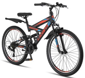 Licorne Bike Strong V Premium Mountainbike in 24 und 26 Zoll - Fahrrad für Jungen, Mädchen, Damen und Herren - Shimano 21 Gang-Schaltung - Vollfederung