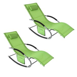 SoBuy OGS28-GRx2 2-er Set Swingliege Schaukelliege Sonnenliege Liegestuhl Gartenliege mit Tasche Gewebe in Grün