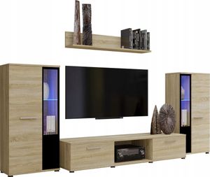 BroMARKT, Wohnwand mit TV-Lowboard und zwei Glasvitrine "Cube", Sonoma Eiche