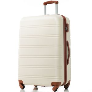 Flieks Reisekoffer mit Universalrad, Trolley Hartschalenkoffer Handgepäck Koffer mit Schwenkrollen, L, 45x28x69cm, Weiß Braun