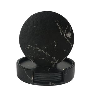 Runde Untersetzer aus schwarzem Schiefer mit Gestell,schwarzer Marmor