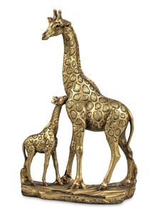 Dekofigur Giraffengruppe | Figur Giraffe mit Kind | Skulptur gold Design | 30x19 cm