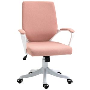 Vinsetto Bürostuhl Schreibtischstuhl Home-Office-Stuhl mit Wippenfunktion Rückenlehne höhenverstellbarer dick gepolstert ergonomisch 360°-Drehräder Polyester Nylon PP Rosa+Weiß 62x69x92-100 cm