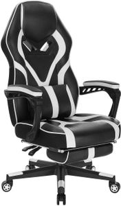 WOLTU Gaming Stuhl Racing Stuhl Chefsessel Bürostuhl Arbeitsstuhl mit Rollen Lendenstützte Fußstützte aus Kunstleder Weiß BS95ws