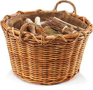 Kobolo Holztrage Holzkorb für Kaminholz - Rattan Lacak mit abnehmbarem Leinenstoff