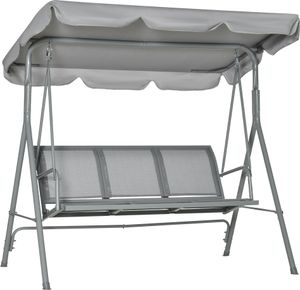 Outsunny Hollywoodschaukel mit verstellbarem Sonnendach, 3-Sitzer Gartenschaukel mit Anti-Rutsch-Füßen, Schaukelbank belastbar bis 240 kg, Gartenliege für Garten, Terasse, 170x110x153cm, Grau+Silber