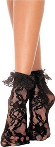 LEG AVENUE - SPITZENSOCKEN MIT Rüschen SCHWARZ