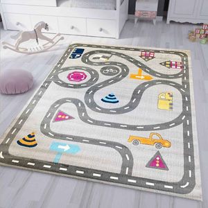 Kinderteppich Spielteppich Straße Auto Verkehr | Teppich für Kinderzimmer | Grau oder Blau, Farbe:Grau, Maße:80x150 cm