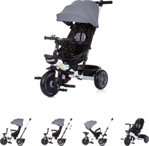 Chipolino Tricycle 4 in 1 Pegas verstellbar, Sitz umkehrbar, Schiebestange, Dach grau