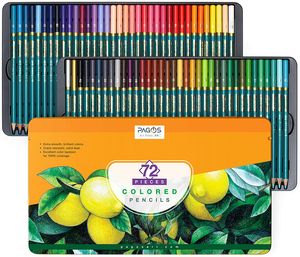Pagos 72-teiliges Buntstifte-Set – lebendige Farben zum Zeichnen, Färben, Schattieren und Skizzieren, vorgespitzt und gebrauchsfertig, weich und glatt, für alle Schwierigkeitsstufen