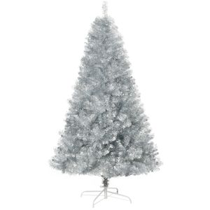 HOMCOM Weihnachtsbaum künstlich 180 cm Christbaum mit 1000 Astspitzen einfacher Aufbau inkl. Christbaum-Ständer Metall Silber+Weiß Ø103 x 180 cm