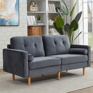 Merax 3-Sitzer Sofa Samt Stoff Couch 180cm mit Holzbeine und typischen Armlehnen für Wohnzimmer, Grau