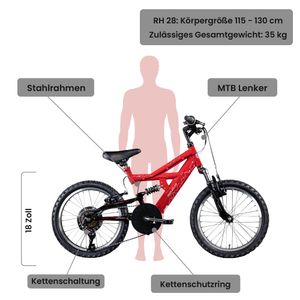 Galano FS180 Kinderfahrrad 6 Gang 18 Zoll ab 5 Jahre 115 - 130 cm Mountainbike Fully für Jungen und Mädchen MTB Fahrrad Fullybike